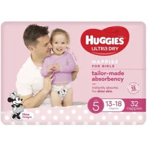Huggies Ultra Dry Nappies Girl Size 5 (13-18kg) 16 Pack